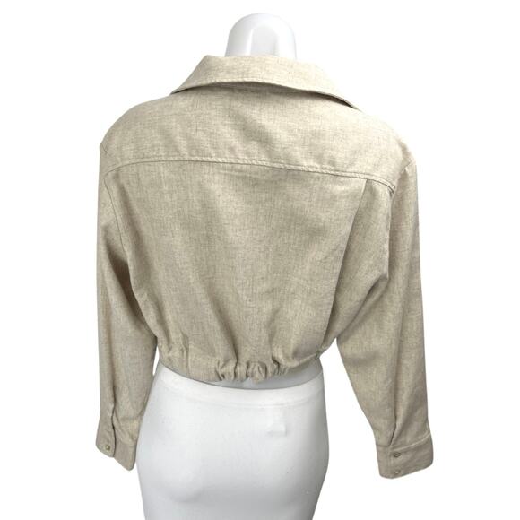 Zara Women's Beige Collared Long Sleeve Twist Front Cropped Shirt Top Size M - Picture 2 of 4